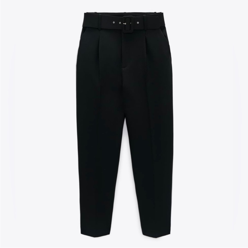 Zara Black High Waisted Wide Belt Trousers